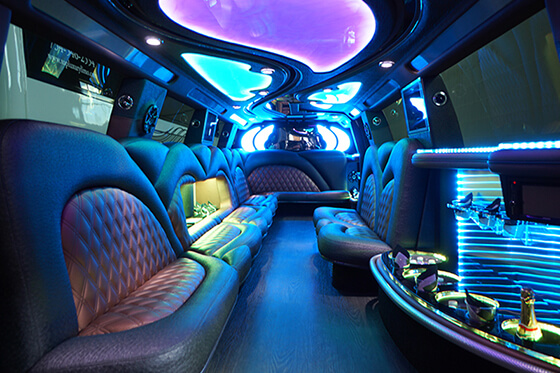 Modern limo bus with leather seats
