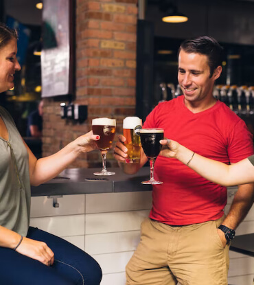 Friends at a brewery tour