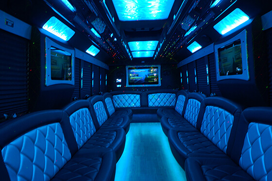 Inside a party bus rental